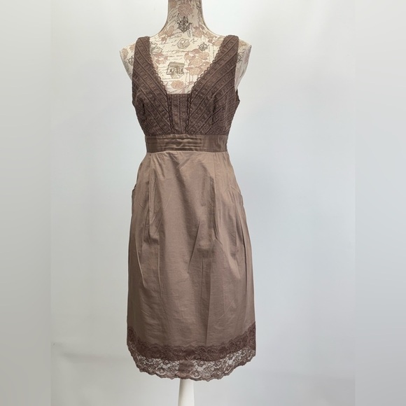 MOULINETTE SOUERS for ANTHROPOLOGIE Brown Pleated Sheath Midi Dress size 6 - Picture 6 of 15